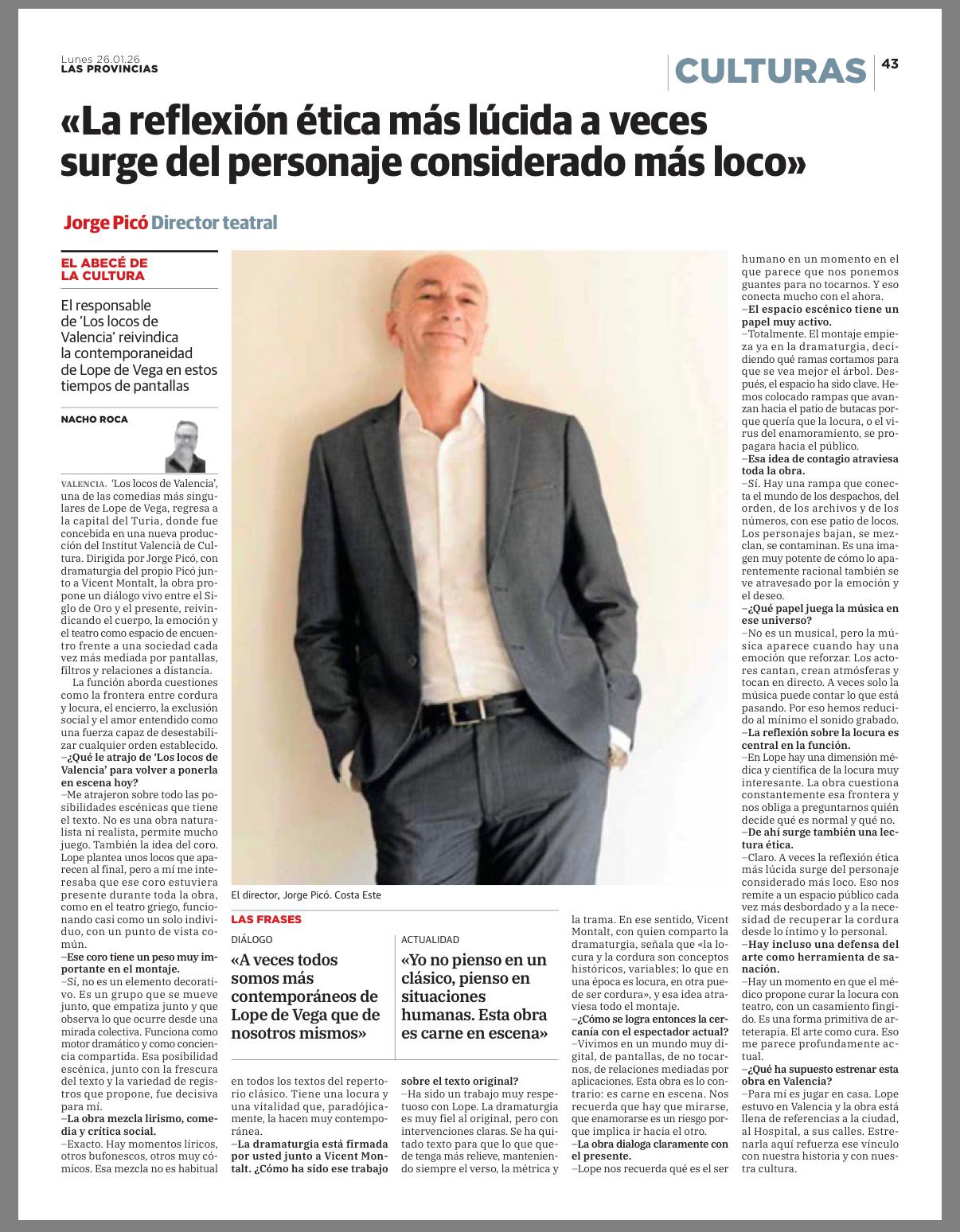 Entrevista sobre la puesta en escena de Los locos de Valencia